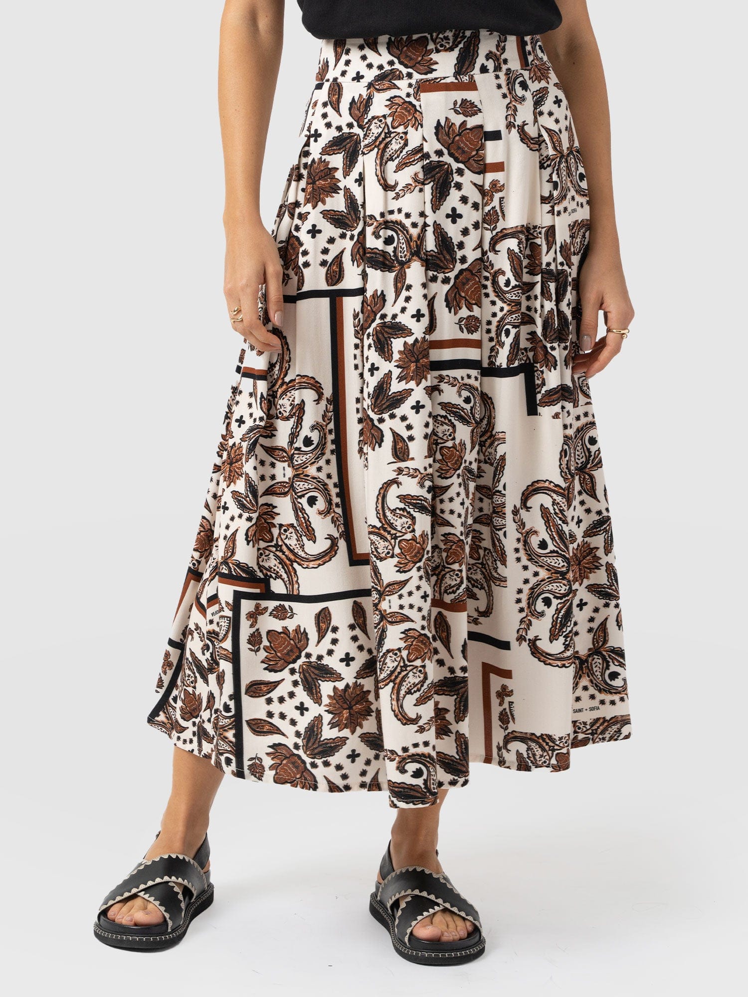 Eliza Pleated Skirt - Cream Paisley - Women's Skirts | Saint + Sofia? USA